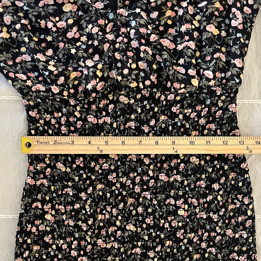 Abercrombie Fitch Black Floral Puff Sleeve Smocked Ruffle Hem Dress MT Tall - Picture 8 of 15